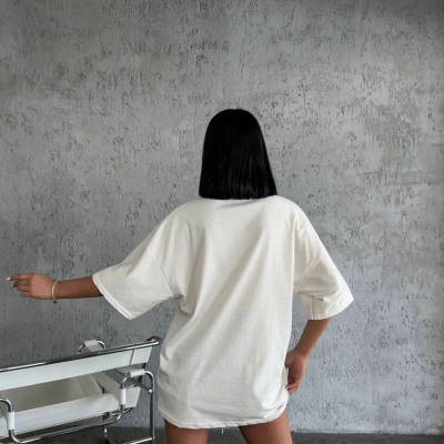 Düz Biskilet Yaka Oversize T-shirt - Beyaz -